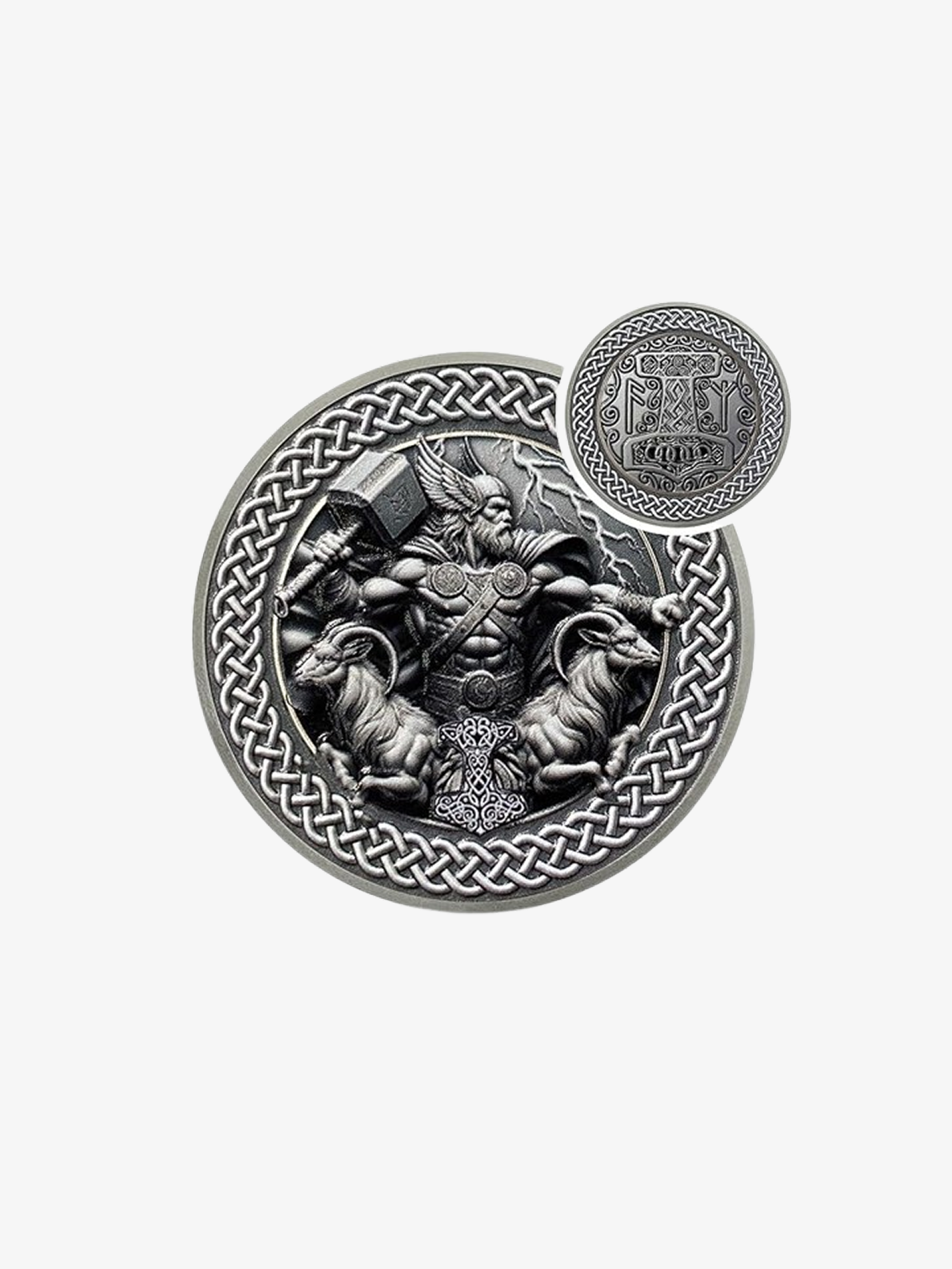Thor Silver Coin – God of Thunder with Hammer Mjölnir